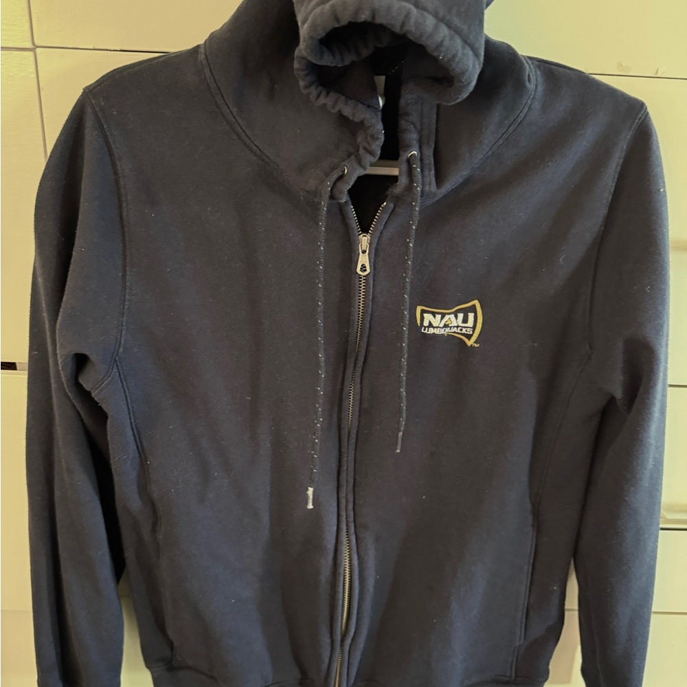 NAU Norther Arizona University Dark Blue Zip-Up Hoodie with Logo, Large